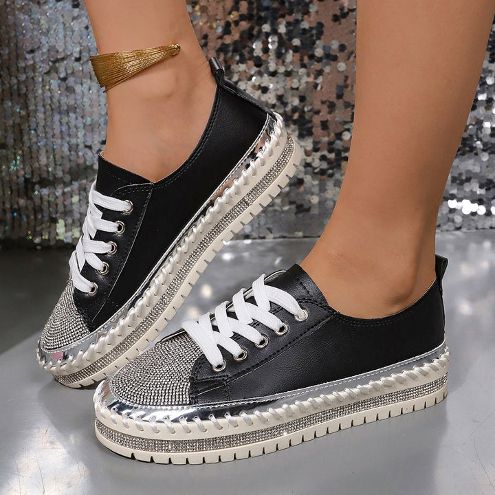 Ladies Glamorous Sneakers with Sparkling Rhinestones and Trendy Profile Sole Mune Fashion