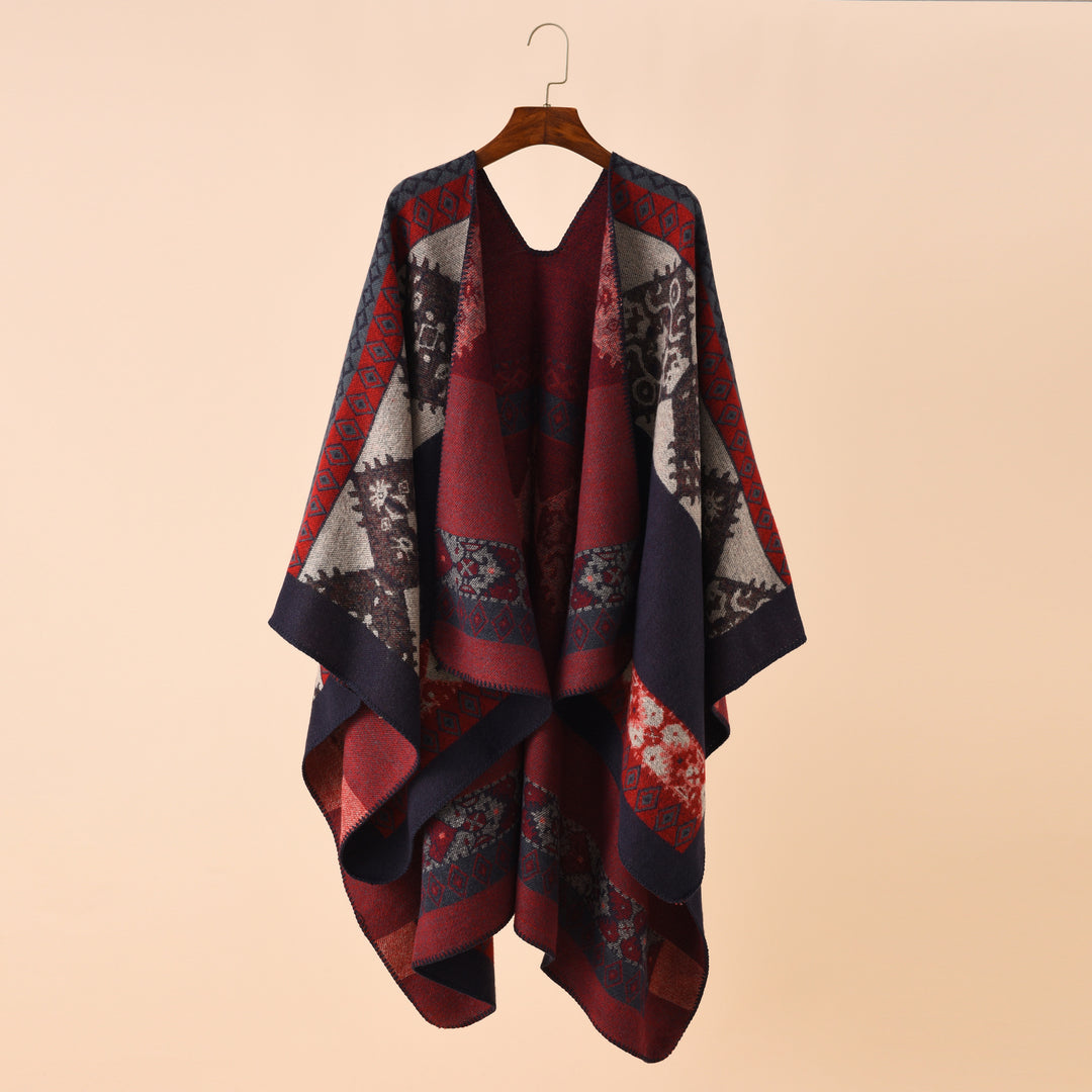 Women's knit poncho in paisley jacquard with open front Mune Fashion