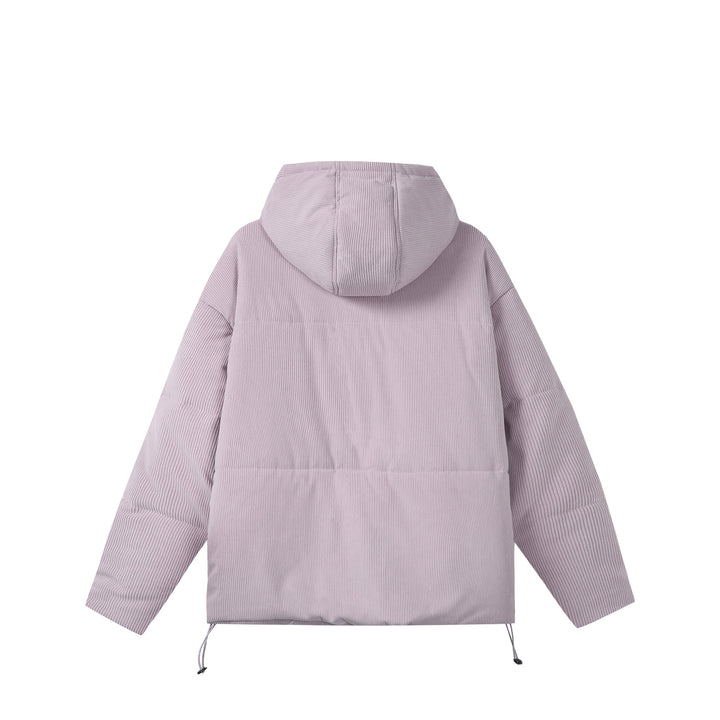Unisex Quilted Cord Parka in Boxy Cut with High Collar and Drawstring Mune Fashion