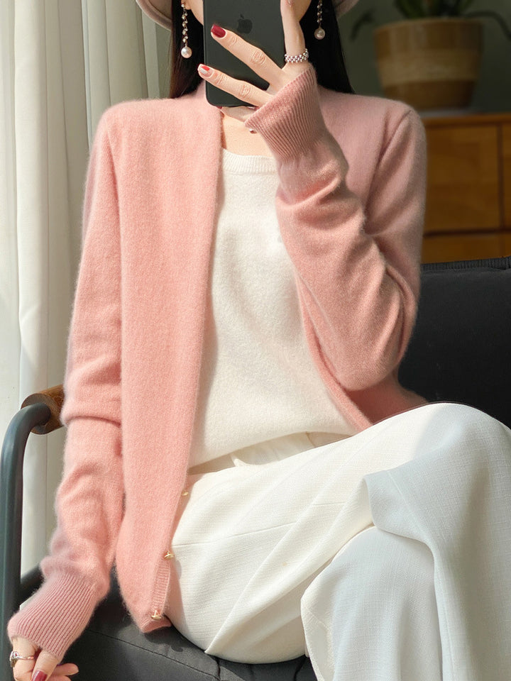 Ladies Open Fine Knit Cardigan in Mohair Look with Straight Hem and Narrow Cuffs Mune Fashion