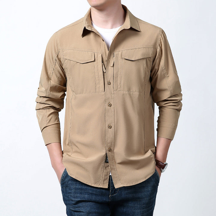 Men's light utility shirt jacket with chest flaps, zip pocket and stretchy functional fabric Mune Fashion