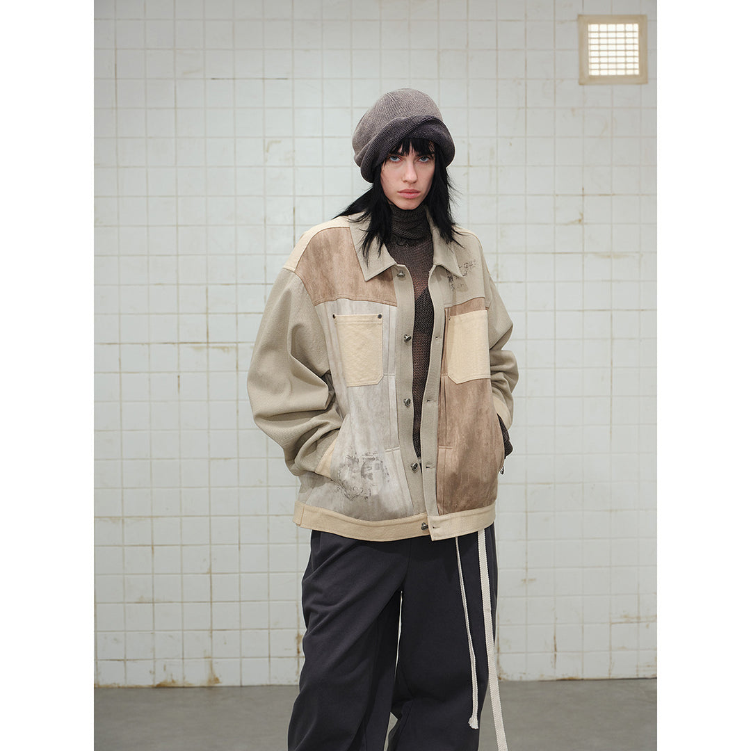 Men's Patchwork Canvas Blouson Jacket in Vintage Look with Contrast Pockets and Paisley Lining Mune Fashion