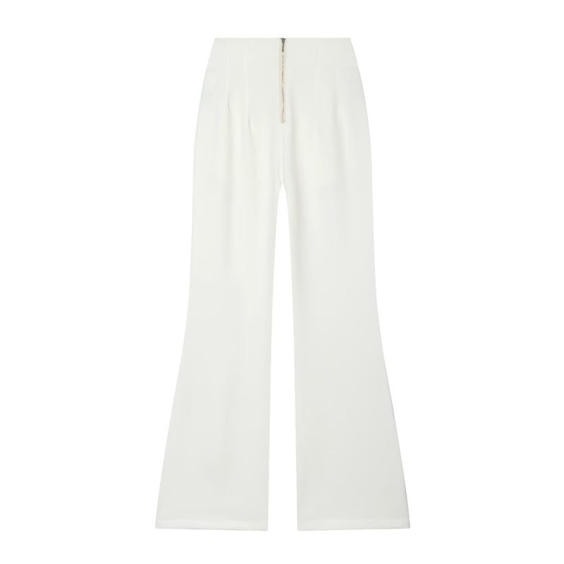 Women's High-Waisted Wide Fabric Pants with Straight Leg and Hidden Waistband Mune Fashion