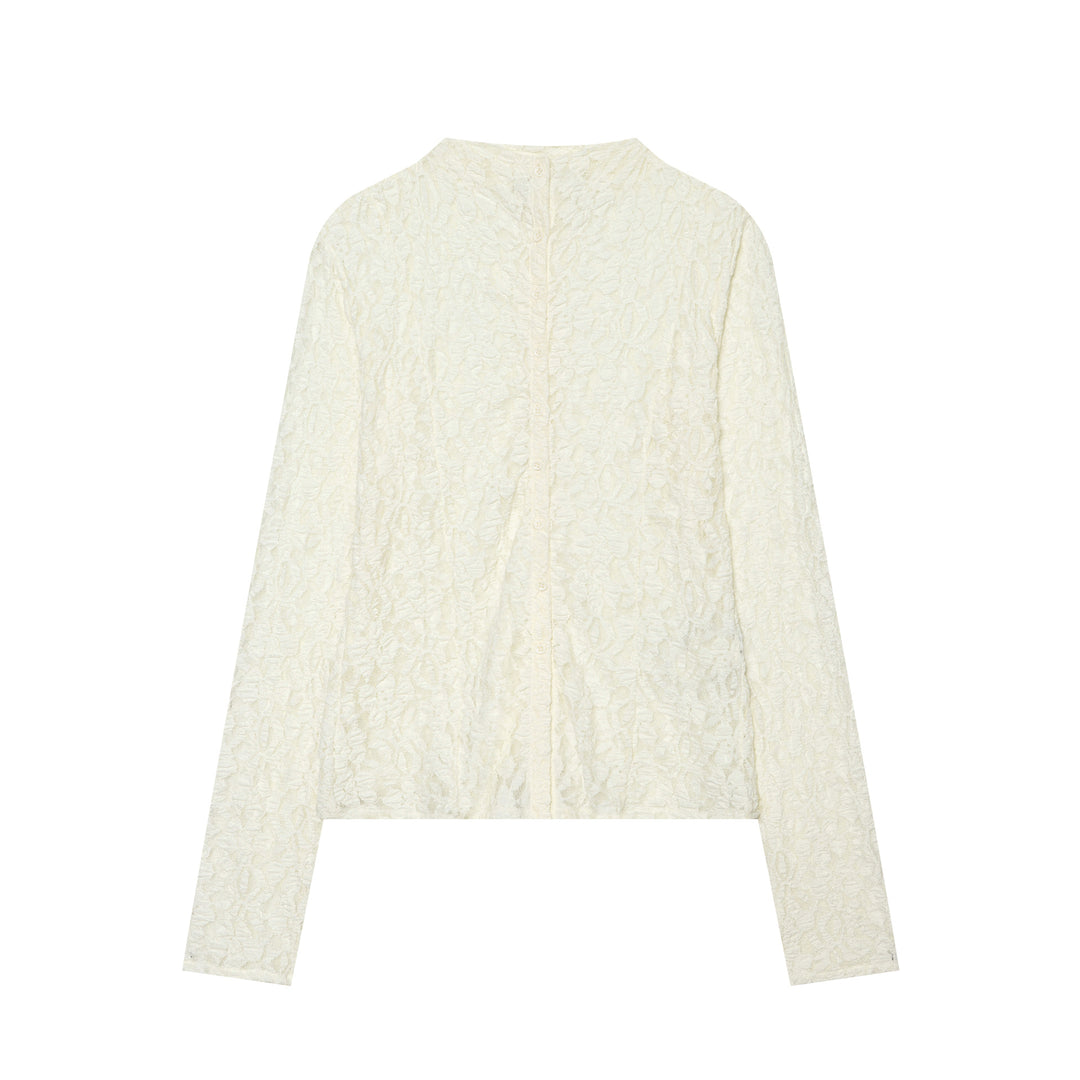 Women's Back Button Fine Lace Cardigan with Floral Texture Pattern Mune Fashion