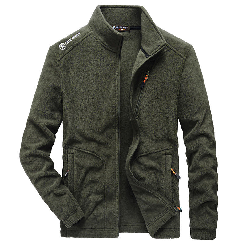 Men's micro fleece outdoor jacket with stand-up collar, full-length zipper, and zip pockets Mune Fashion