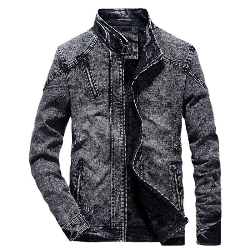 Men's denim utility jacket with high collar and zip pockets Mune Fashion