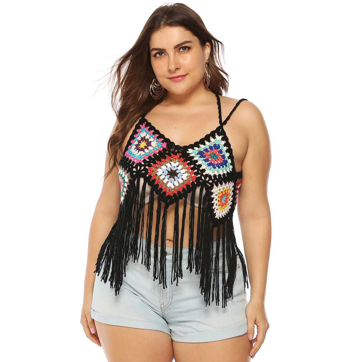 Women's crochet crop top with colorful fringe design Mune Fashion