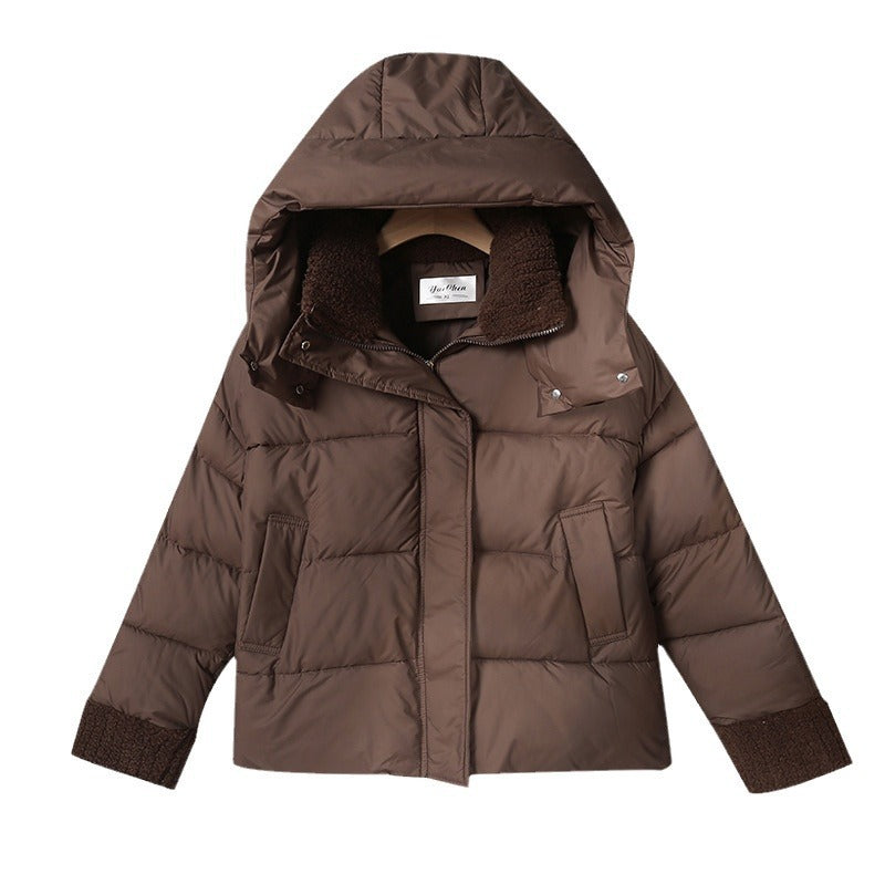 Women's cropped padded jacket with high closing teddy collar, fleece lining and adjustable hem Mune Fashion