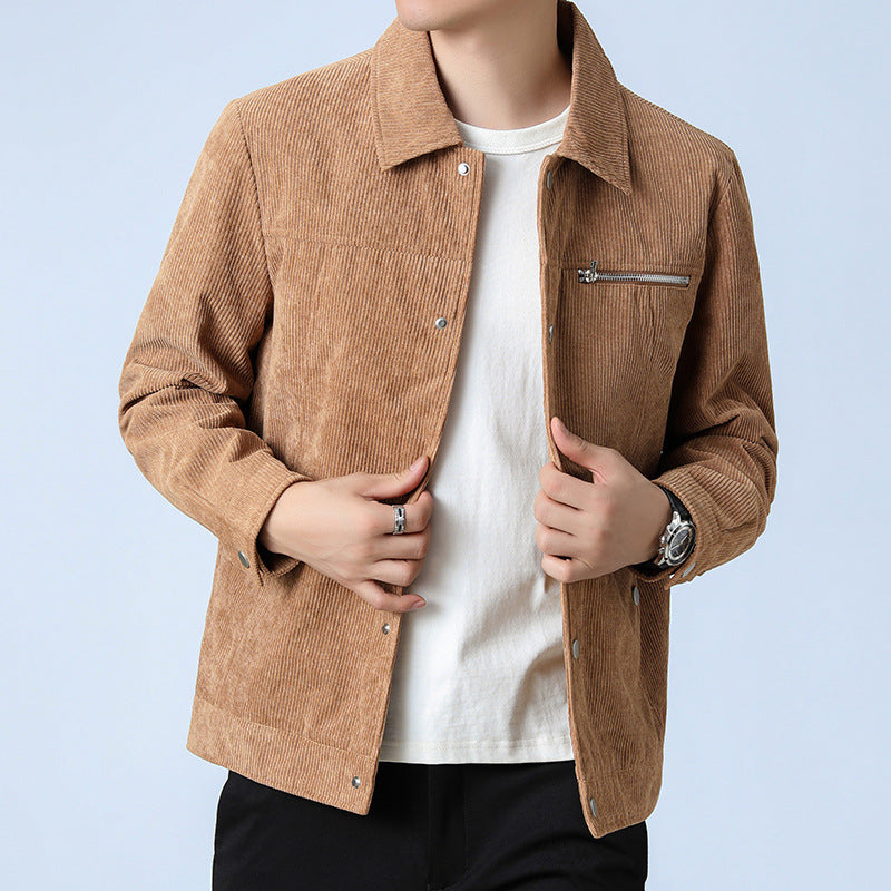 Men's cord overshirt made of wide corduroy with snap button front and zipper chest pocket Mune Fashion