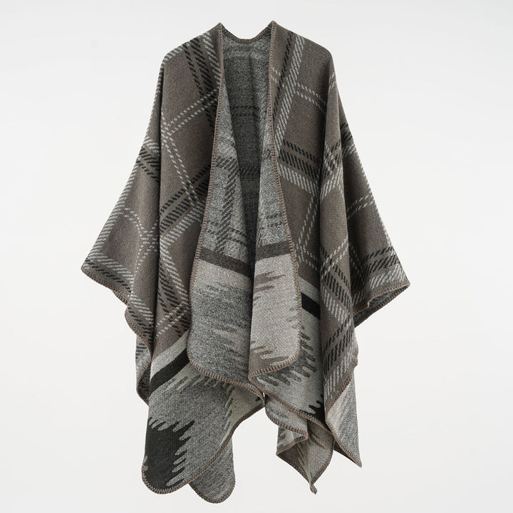Women's coarse-woven ruana overlay made of a wool blend with structured check weaving Mune Fashion