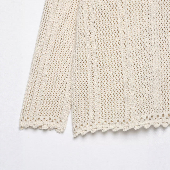 Ladies Crocheted Short Cardigan with Scallop Edge and Eyelet Pattern Mune Fashion