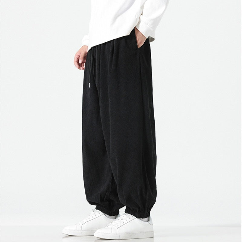 Men's Wide Cord Trousers in Balloon Cut with Drawstring and Elastic Cuff Mune Fashion