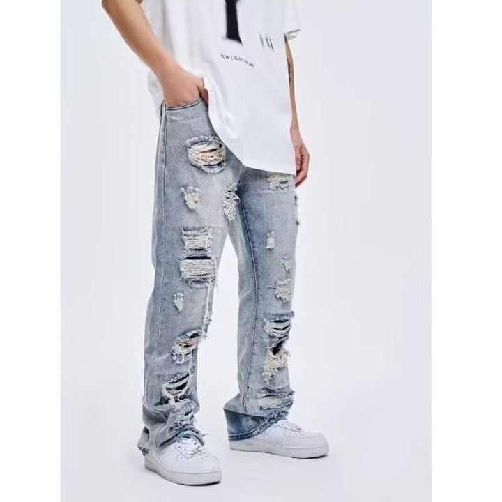 Men's Extra Wide Ripped Baggy Jeans with Deep Crotch and Pronounced Destroyed Details Mune Fashion
