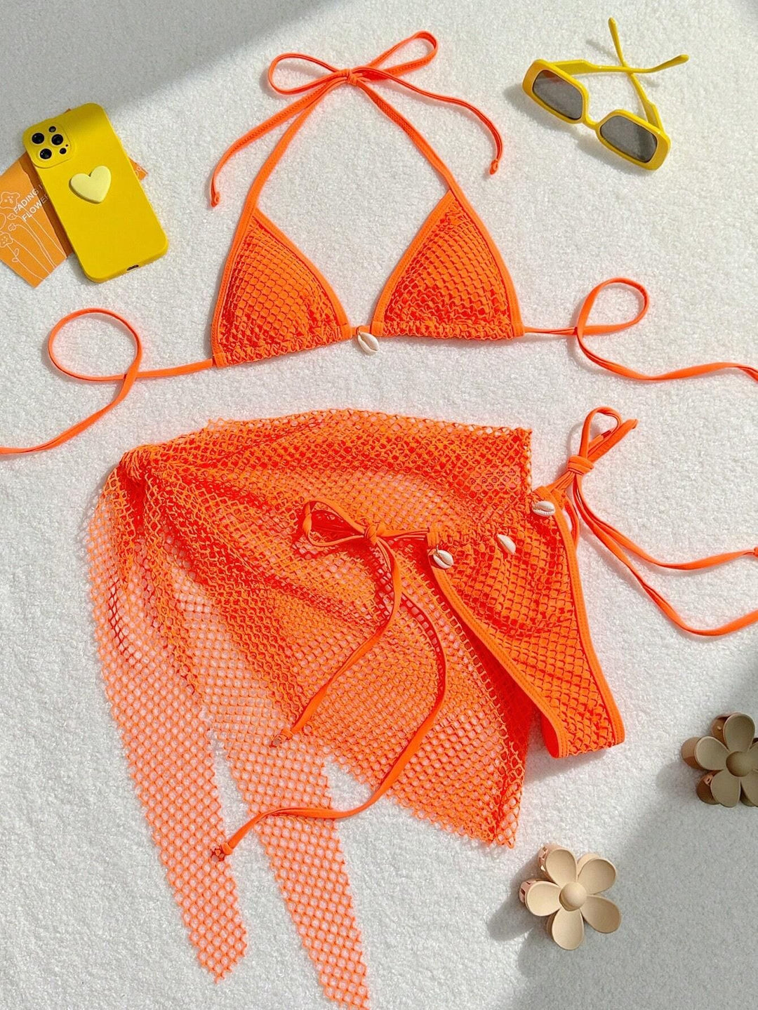 Women's triangle bikini with transparent mesh fabric and lacing details Mune Fashion