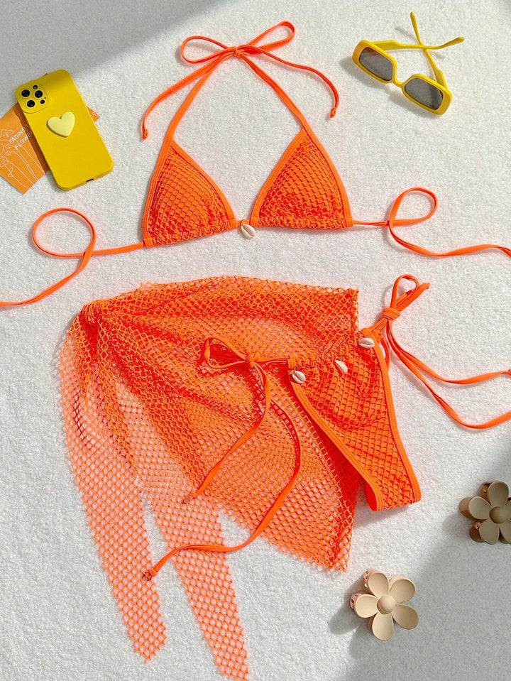 Women's triangle bikini with transparent mesh fabric and lacing details Mune Fashion