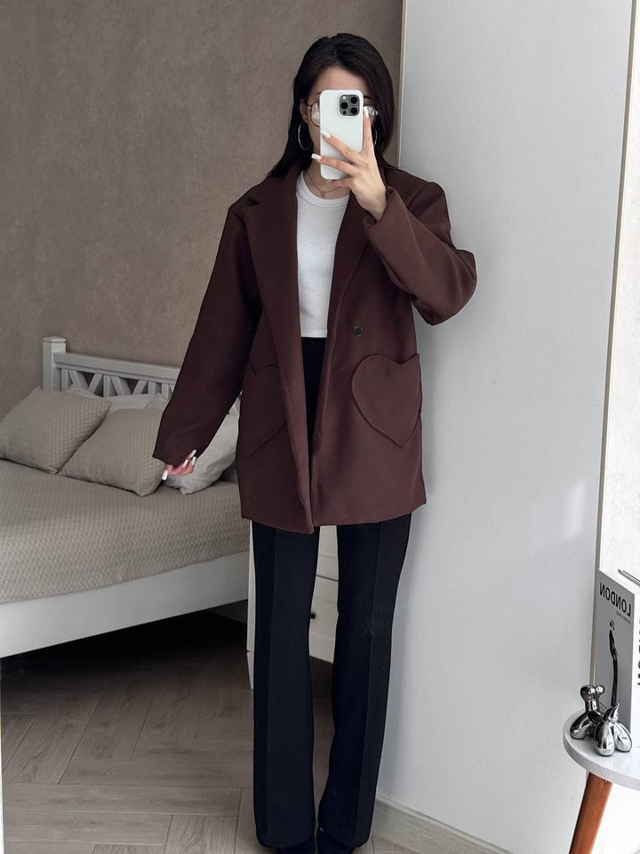 Women's Oversized Blazer-Coat with Heart-Shaped Pockets Mune Fashion