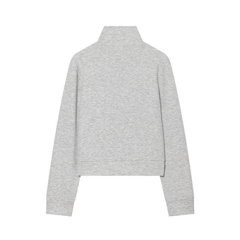 Women's Cropped Sweat Jacket in Military Look with Stand-up Collar and Decorative Button Placket Mune Fashion