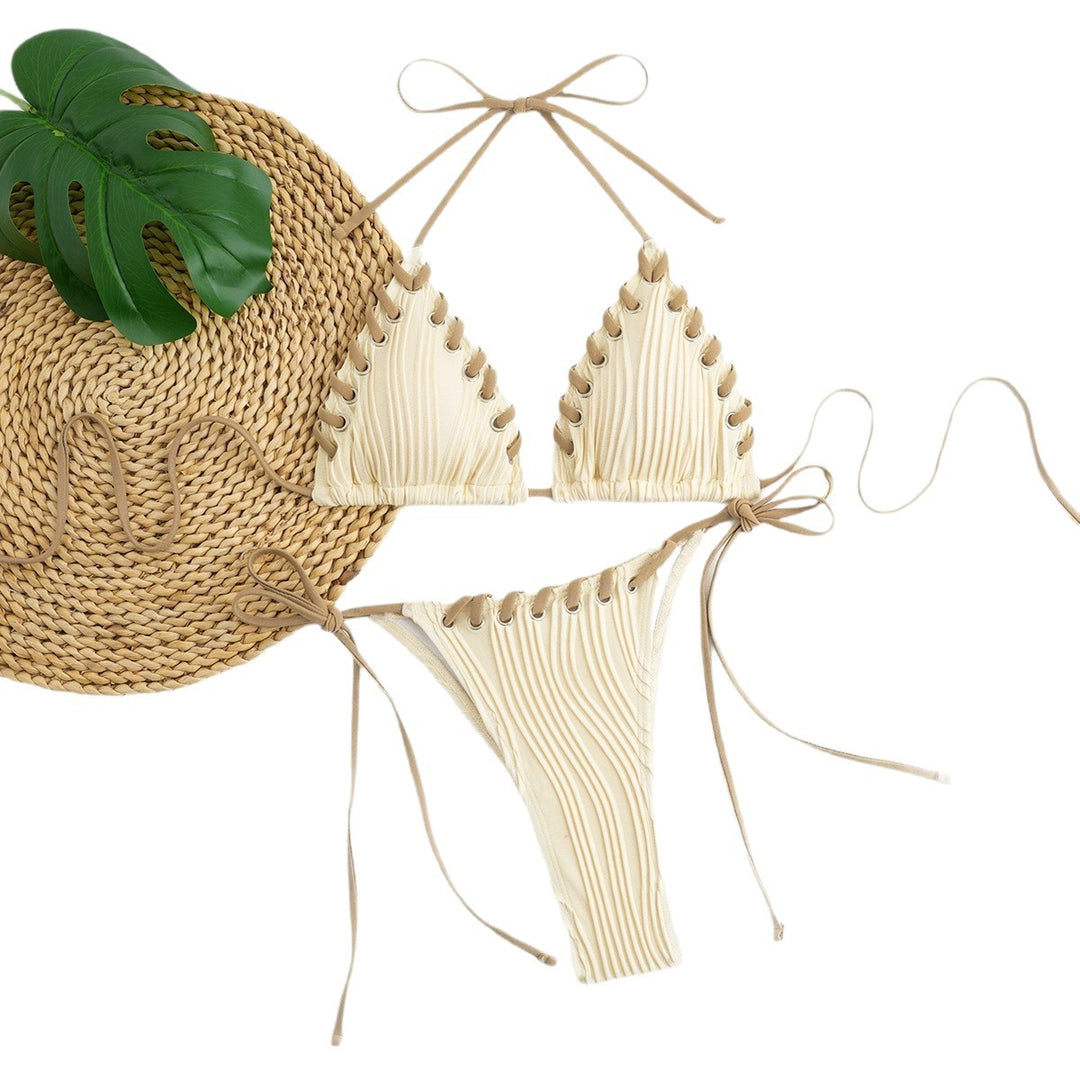 Women's triangle bikini with sophisticated lacing details and modern ribbed texture Mune Fashion