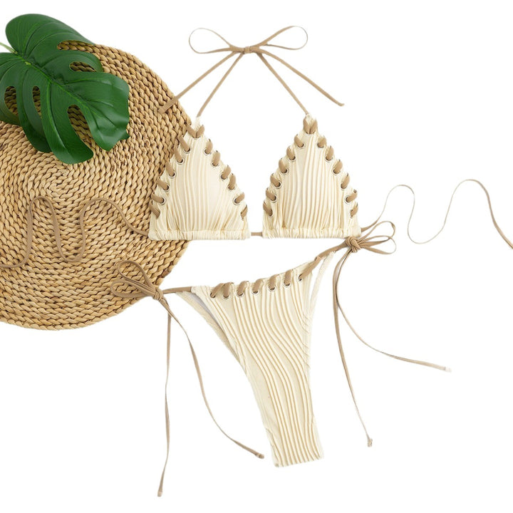 Women's triangle bikini with sophisticated lacing details and modern ribbed texture Mune Fashion