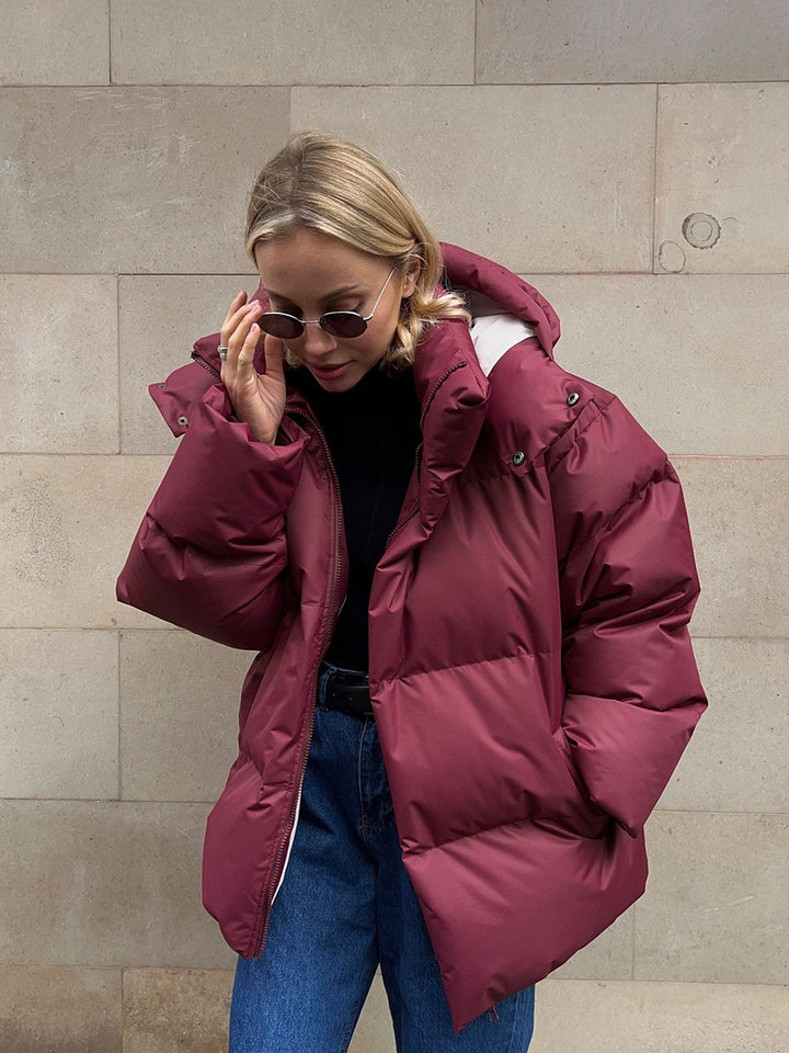 Women's Oversized Quilted Jacket with Hood and Padded Thermal Filling Mune Fashion