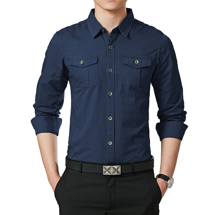 Men's Slim-Fit Oxford Shirt with Chest Pockets and Kent Collar Mune Fashion