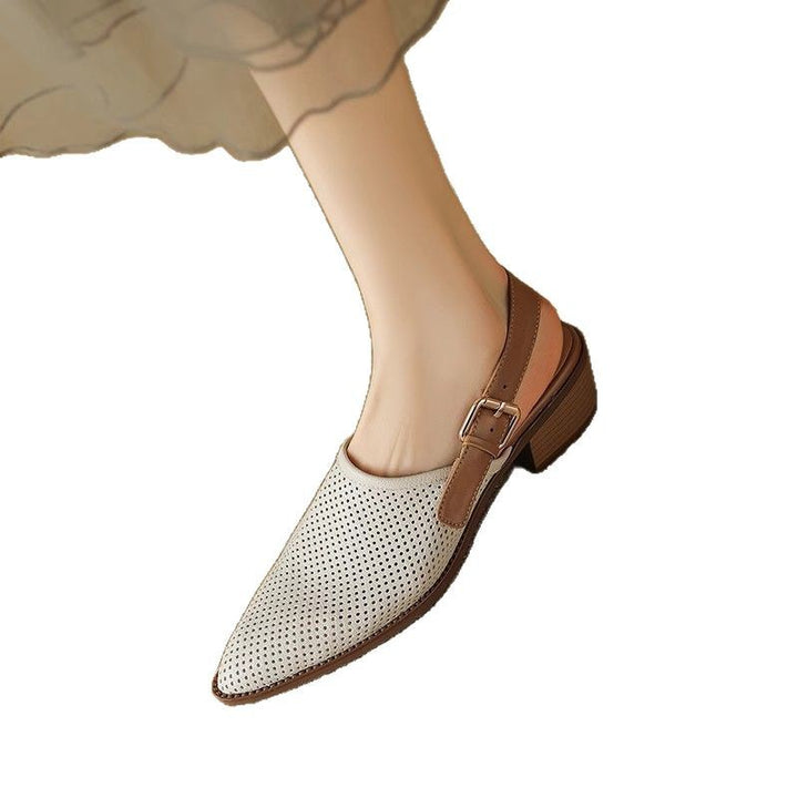 Women's pointed slip-ons with heel strap, perforated upper material and comfortable block heel Mune Fashion