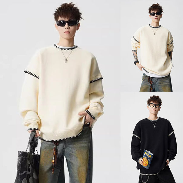 Men's chunky knit sweater with contrast seams Mune Fashion