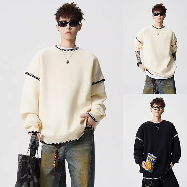 Men's chunky knit sweater with contrast seams Mune Fashion