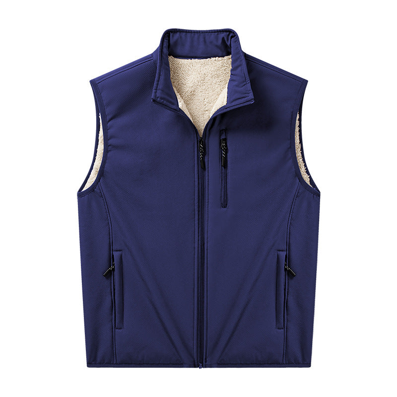 Men's Sherpa-lined softshell vest with stand-up collar and zippered pockets Mune Fashion