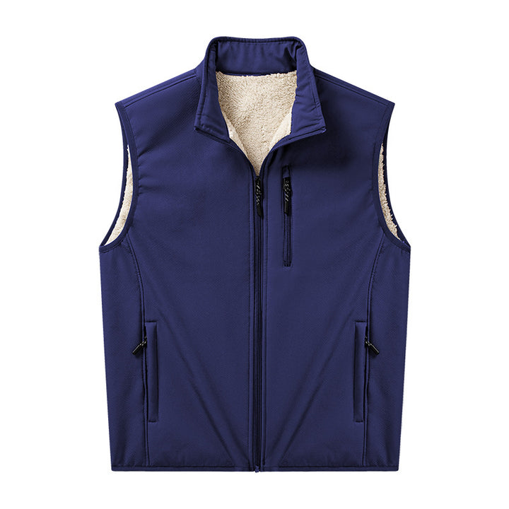 Men's Sherpa-lined softshell vest with stand-up collar and zippered pockets Mune Fashion