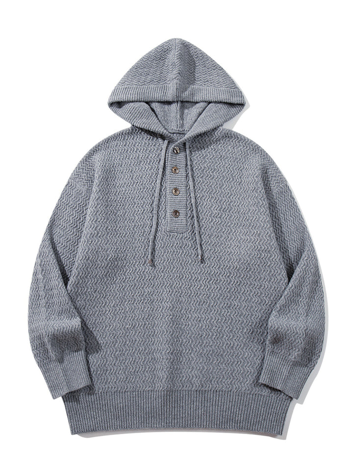 Unisex Structured Hooded Knit Sweater with Henley Button Placket Mune Fashion