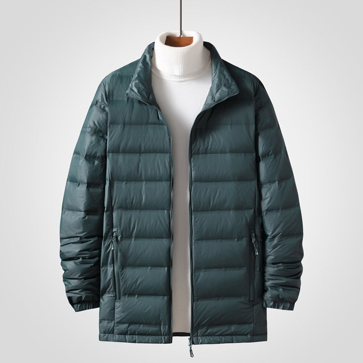 Men's Lightweight Thermal Quilted Coat with Stand-Up Collar, Two-Way Zipper and Concealed Side Pockets Mune Fashion
