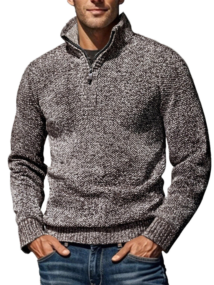Men's structured half-zip troyer with distinctive knit pattern and stand-up collar Mune Fashion