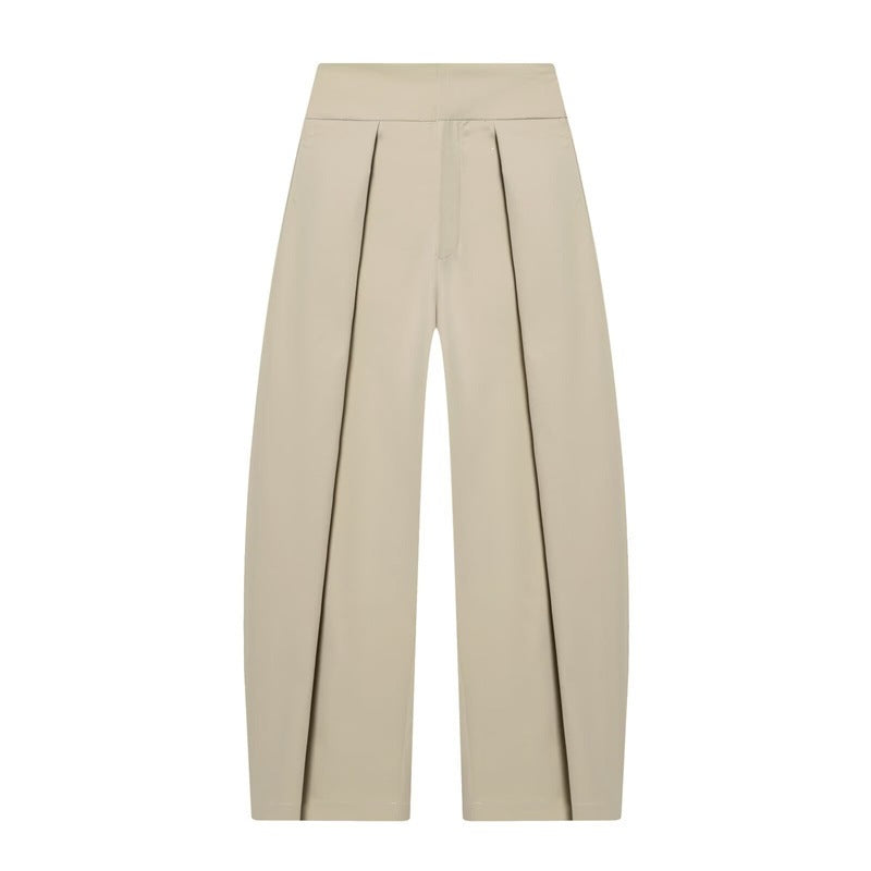 Women's Wide Pleated Jersey Pants with High Waist and Crease Mune Fashion