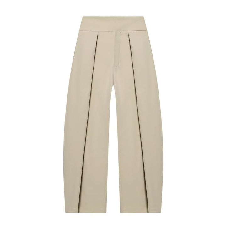 Women's Wide Pleated Jersey Pants with High Waist and Crease Mune Fashion