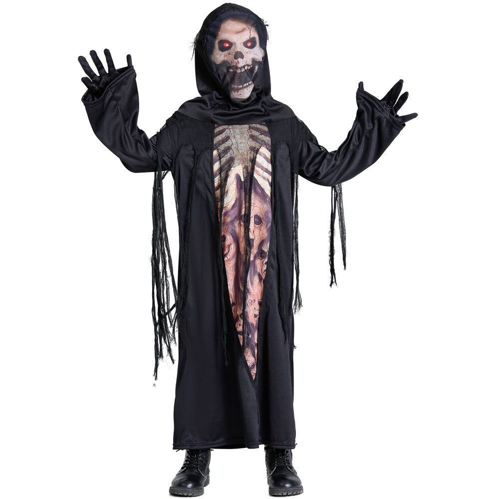 Unisex Spooky Skeleton Costume with Hood and Fringes Mune Fashion