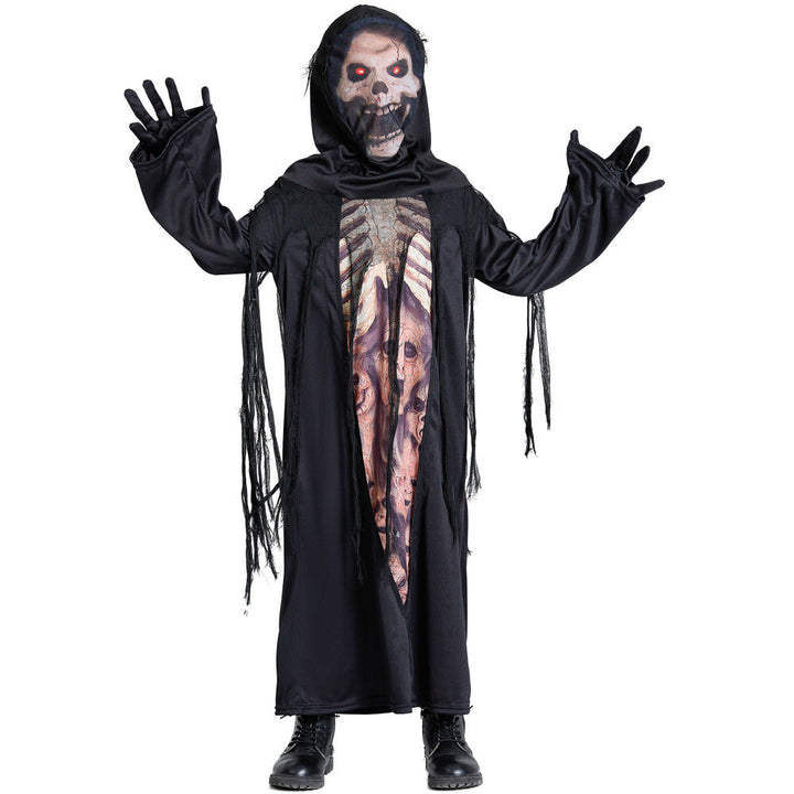 Unisex Spooky Skeleton Costume with Hood and Fringes Mune Fashion