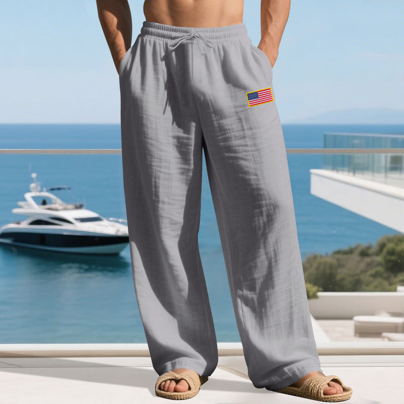 Men's Casual Leisure Pants with Elastic Waistband and Practical Side Pockets Mune