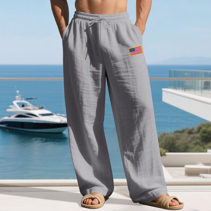 Men's Casual Leisure Pants with Elastic Waistband and Practical Side Pockets Mune