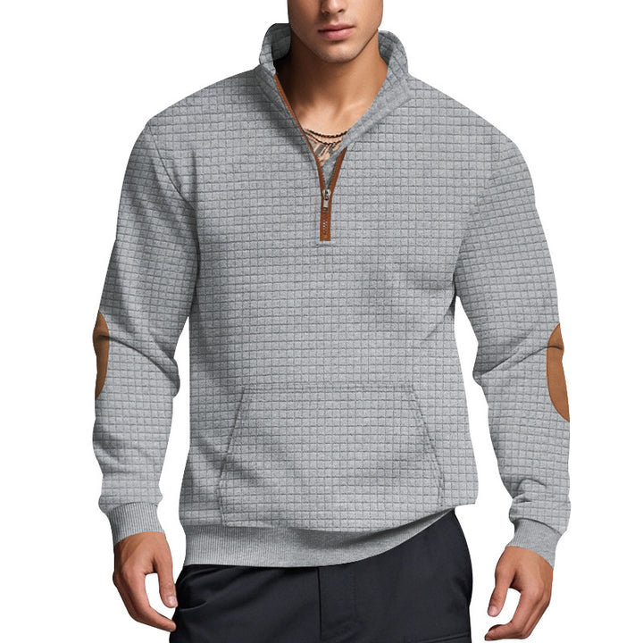Men's quilted half-zip pullover with zip collar and synthetic leather elbow patches Mune Fashion