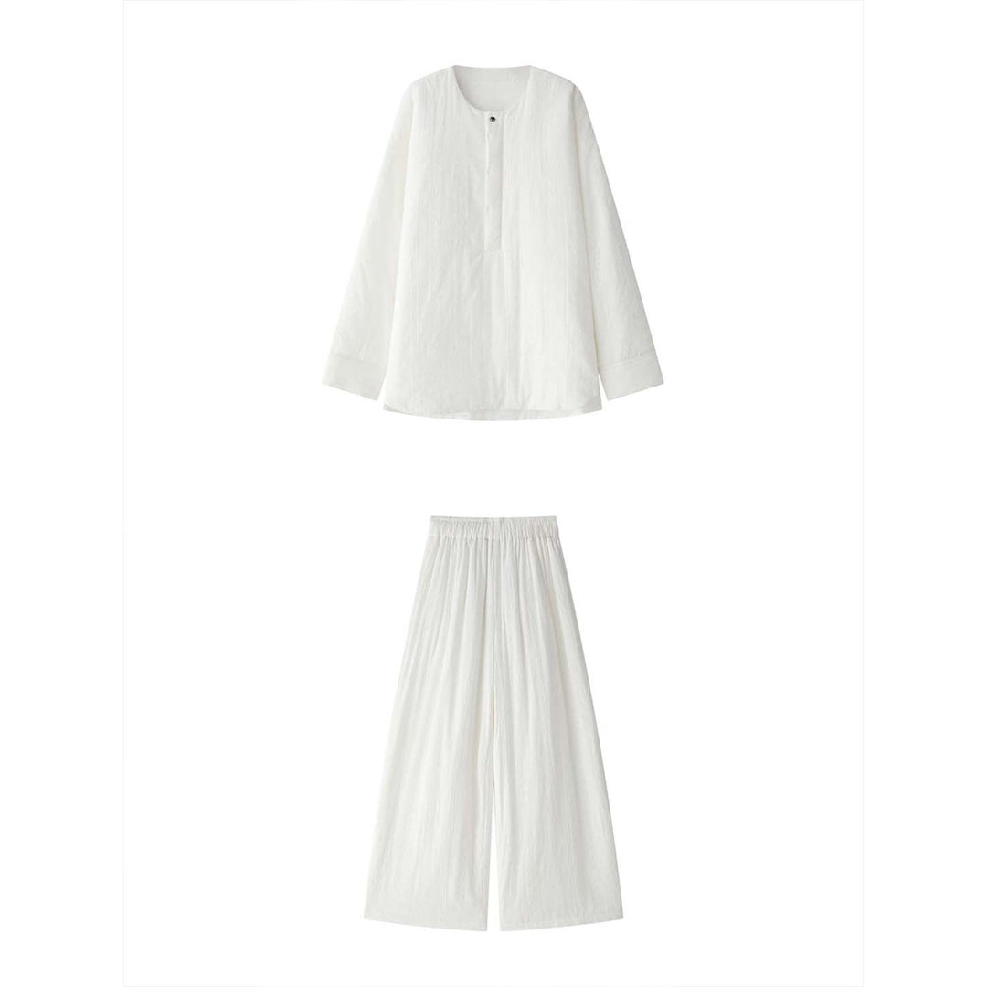 Women's Wide Tunic Set with Textured Fabric, Wide Sleeve and Palazzo Pants Mune Fashion