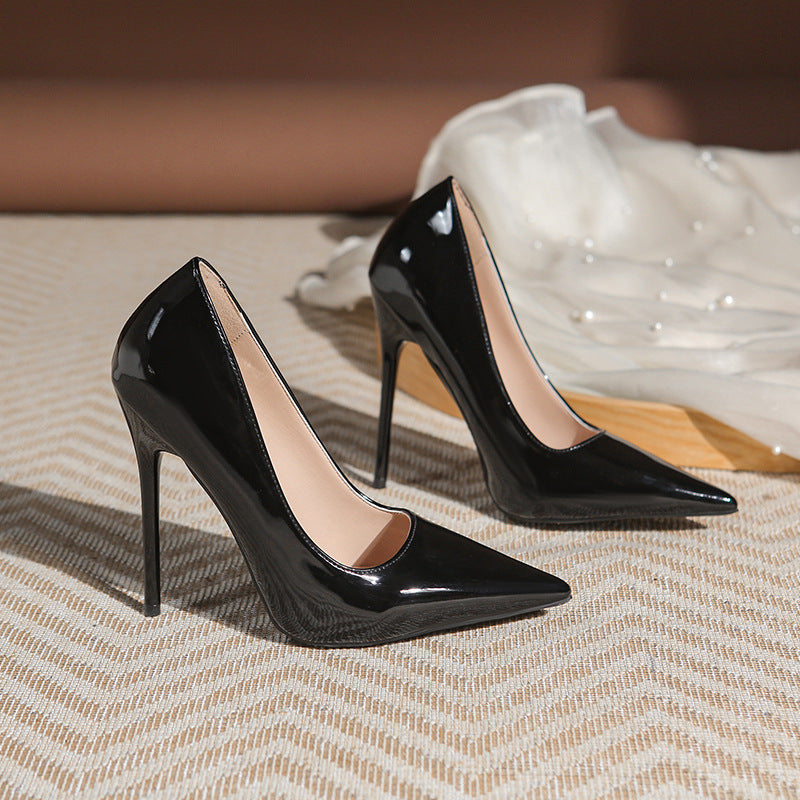 Ladies elegant pointy patent pumps with extra high stiletto heel Mune Fashion