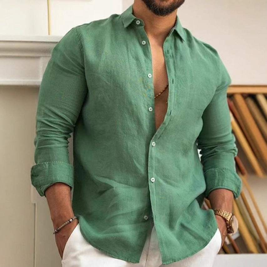 Men's casual linen shirt with Kent collar and roll-up sleeves Mune Fashion