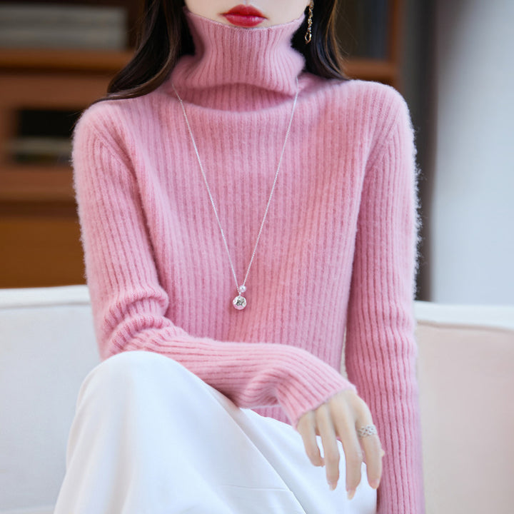 Women's Slim Fine Knit Turtleneck Sweater with Fine Rib Structure and Cashmere-like Feel Mune Fashion