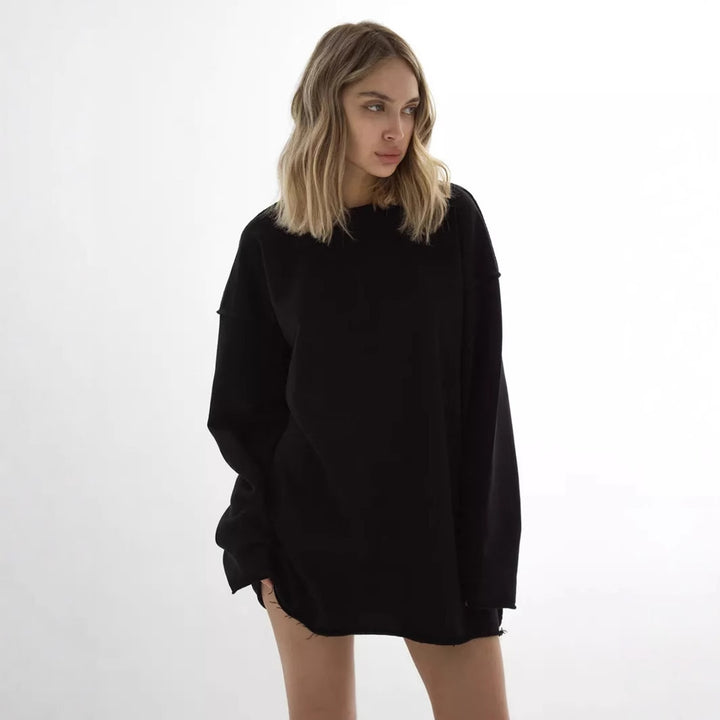 Women's oversized sweatshirt with frayed hem and extended sleeves Mune Fashion