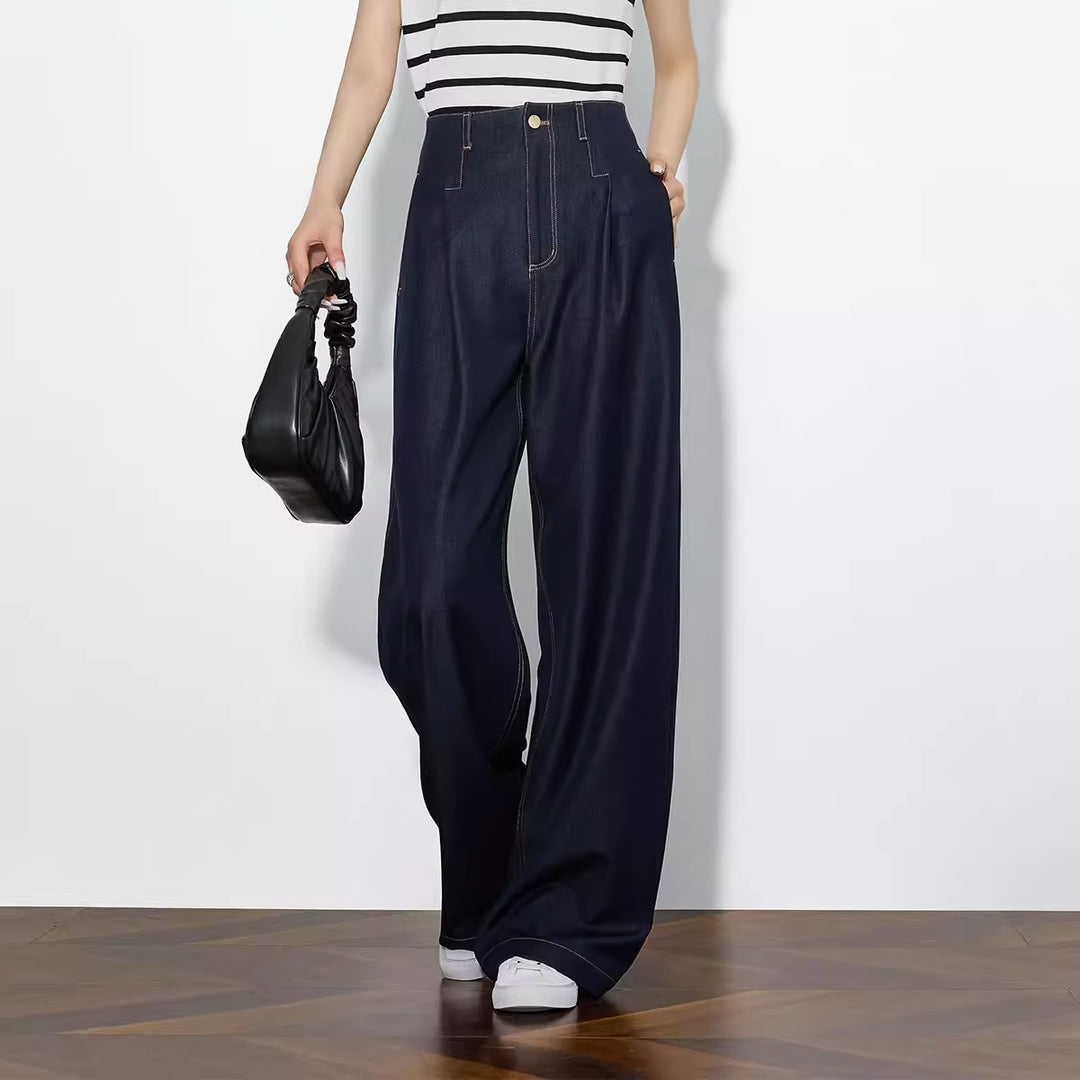 Women Elegant High Waisted Wide-Leg Jeans Drune