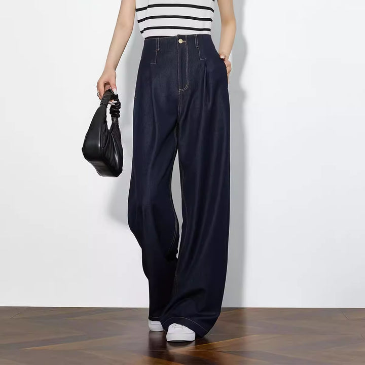 Women Elegant High Waisted Wide-Leg Jeans Drune