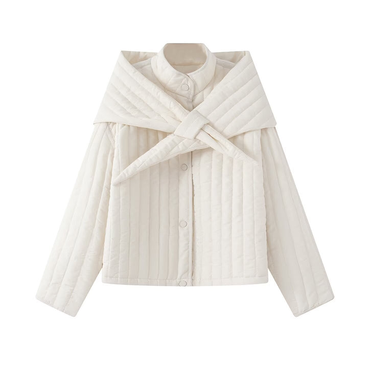 Women's quilted jacket with oversized wrap collar and snap button placket Mune Fashion