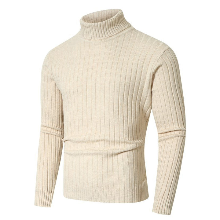 Men's Figure-Hugging Ribbed Knit Turtleneck Sweater with Stretch Fine Knit Mune Fashion