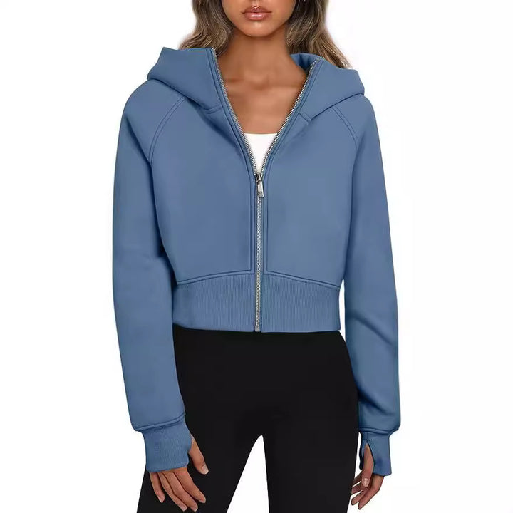 Women's Short-Cut Performance Hoodie with Full Zip and Thumb Hole Cuffs Mune Fashion